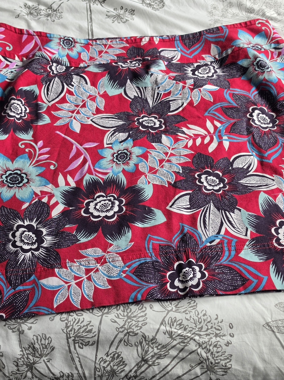 Talbots Floral Midi Skirt with Teal & Black Accents - Plus Size 22W